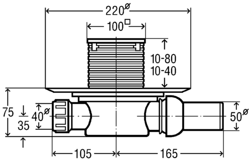 VIEGA 583217 ADVANTIX трап для ванной, сухой затвор, горизонтальный D50