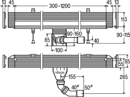 Корпус для душевого лотка Advantix Vario h-90 мм 30-120 см VIEGA 736552