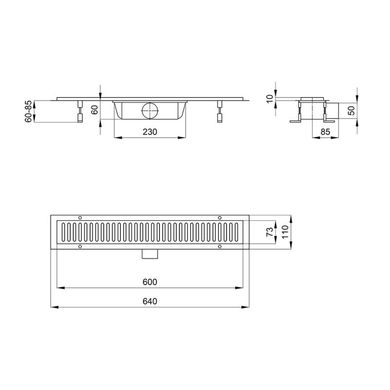 Трап линейный Qtap Dry FF304-600MBLA с нержавеющей решеткой 600х73 SD00041023