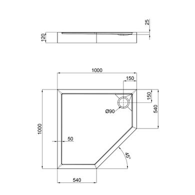 Душевой поддон Qtap Diamond 301112 100x100x12 см + сифон