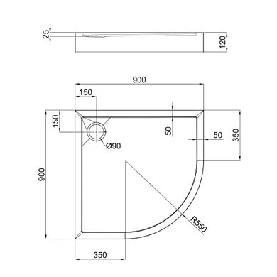 Душевой поддон Qtap Robin 309912C 90x90x12 см + сифон