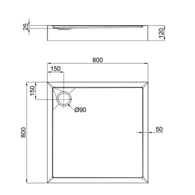 Душевой поддон Qtap Tern 308812C 80x80x12 см + сифон