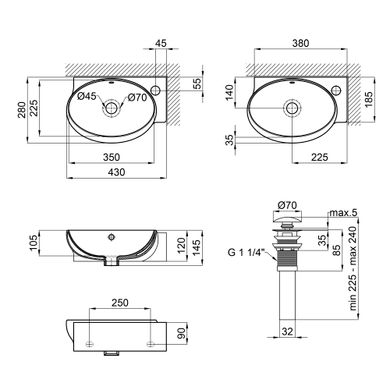 Раковина Qtap Leo с донным клапаном QT11115011RW