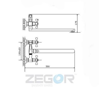 Смеситель для ванны ZEGOR (TROYA) DFR7-B722 (T61-DFR-B722)