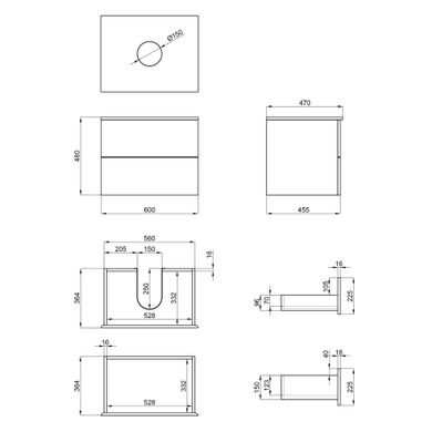 Тумба подвесная Qtap Tern 600х476х469 White со столешницей QT1779TPL601W