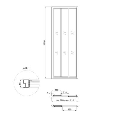 Душевая дверь в нишу Qtap Uniford CRM207.C4 68-71x185 см, стекло Clear 4 мм, покрытие CalcLess