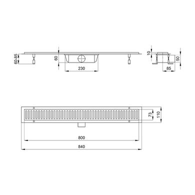 Трап линейный Qtap (Чехия) Dry FA304-800 с нержавеющей решеткой 800х73