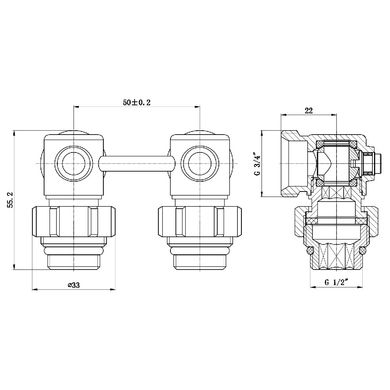 Кран шаровой SD Forte 3/4"х1/2" для радиатора нижний угловой SF250W15