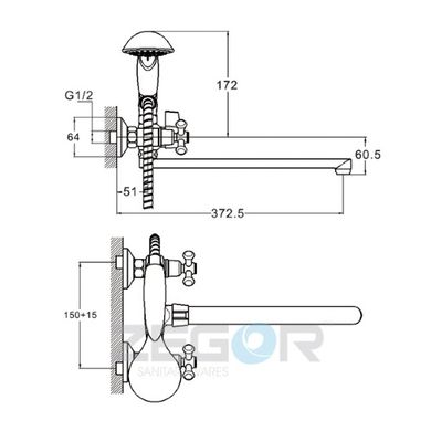 Смеситель для ванны ZEGOR (TROYA) DML7-B827 (T63-DML-A827)