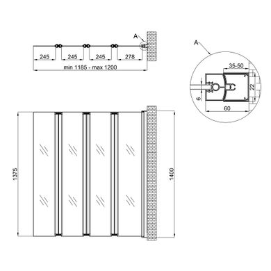 Штора на ванну Qtap Gemini WHI401214RP6 стекло Pear 6 мм, 120x140 см