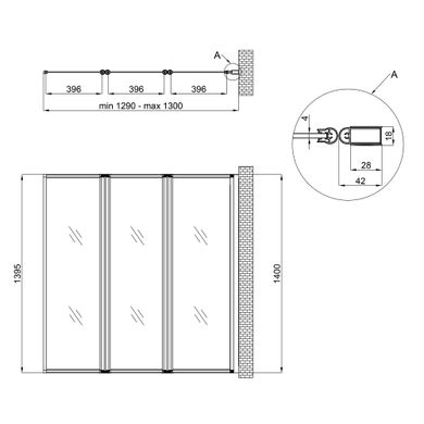 Штора на ванну Qtap Gemini WHI401314RP4 стекло Pear 4 мм, 130x140 см