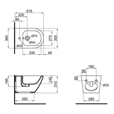 Биде подвесное Qtap Jay QT07555376W SD00040388