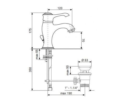 Смеситель для раковины EMMEVI TIFFANY бронза BR6003