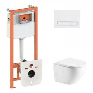 Набор Qtap инсталляция 3 в 1 Nest QT0133M425 с панелью смыва линейной QT0111M08V1384W + унитаз с сиденьем Robin QT1333046ENRW SD00043012